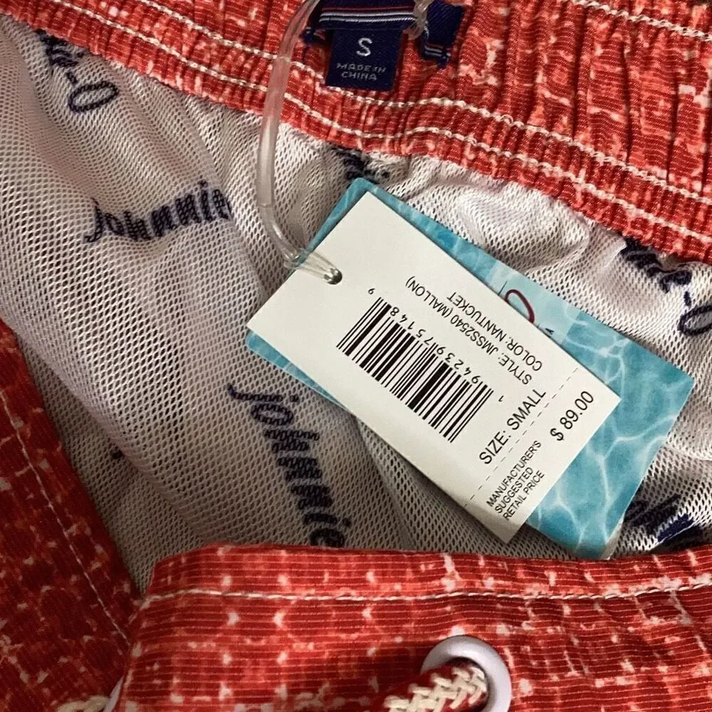 New. Johnnie-O red swim shorts. Small. Retails $89